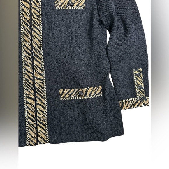 St. John Evening by Marie Gray Knit Jacket Black Gold Animal Print Trim Sz 16 - Picture 6 of 7